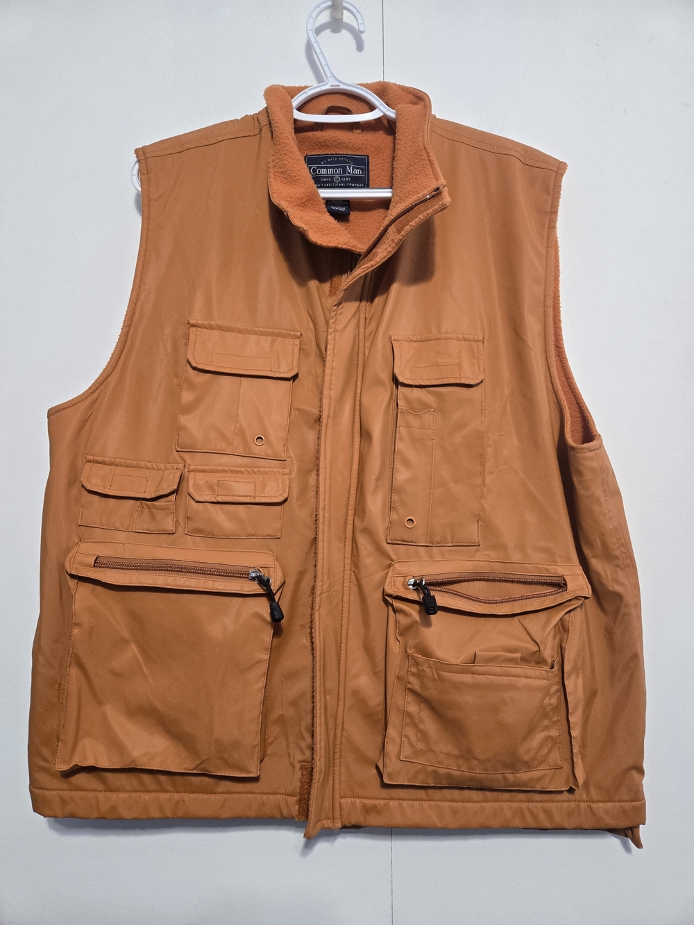 Common Man Fishing‎ Utility Vest Mens Large Orange Fleece Lined Outdoor